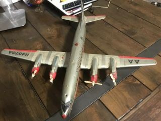 Vintage Battery Op 1950s Japan Tin Toy American Airlines Dc7 Plane By Yonezawa