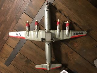 VINTAGE battery Op 1950s Japan tin toy AMERICAN AIRLINES DC7 plane by YONEZAWA 4
