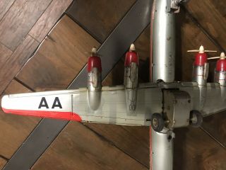 VINTAGE battery Op 1950s Japan tin toy AMERICAN AIRLINES DC7 plane by YONEZAWA 5