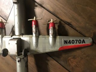 VINTAGE battery Op 1950s Japan tin toy AMERICAN AIRLINES DC7 plane by YONEZAWA 6