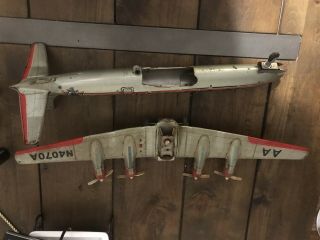 VINTAGE battery Op 1950s Japan tin toy AMERICAN AIRLINES DC7 plane by YONEZAWA 7