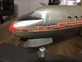 VINTAGE battery Op 1950s Japan tin toy AMERICAN AIRLINES DC7 plane by YONEZAWA 8