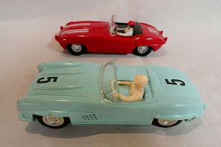 Look 1960`s Marx 1/32 Mercedes Benz And Jaguar Race Car Slot Cars