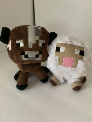 Minecraft Brown Baby Cow & White Lamb Plush 5 " Stuffed Animals Mojang 2014