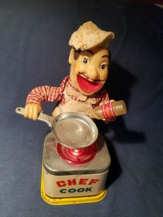 Vintage Battery Operated Toy Chef Cook Tin Litho Japan