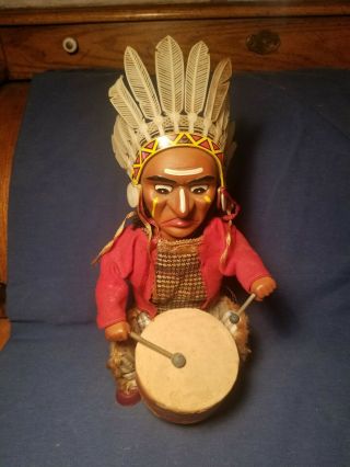 Alps Indian Joe Drummer Drum Play Battery Operated Vintage Japan Litho Tin Toy