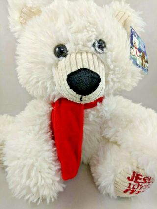 Fiesta Scruffy Polar Bear Plush Red Scarf Jesus Loves Me 9.  5 