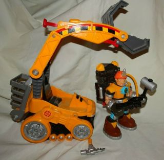 Fisher Price Rescue Heroes Construction Worker W/ Vehicle & Accessories