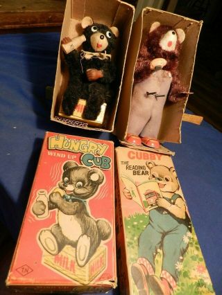 Hungry Cub & Cubby The Reading Bear W/original Boxes Hc Wind Up Toys