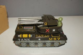 Vintage Tin Toy Tank M - 57 1950s Yonezawa Battery Operated W/ BOX RARE B6 4