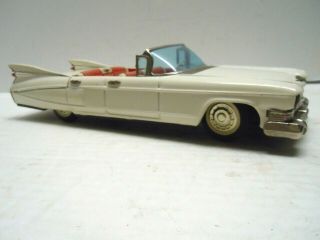 Old Large Bandai Japan Tin Friction 1959 Cadillac Convertible.  & Runs. 2