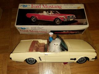 Vintage 1965 Ford Mustang Tin Toy Japan Driver With Dog Battery Operated W/box