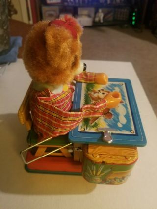 RARE vintage battery op Teddy the Artist Bear Tin toy by Yonezawa Y Co 2