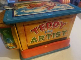 RARE vintage battery op Teddy the Artist Bear Tin toy by Yonezawa Y Co 8