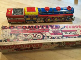Vintage Marx Friction Tin Litho Train Locomotive & Tender Chief 86 W Orig Box