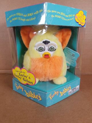 Vtg 1999 Furby Babies Orange & Yellow Model 70 - 940 Green Eyes