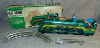 Vintage Masudaya Modern Toys Bell Clanger Green Mountain Express Tin Litho Train