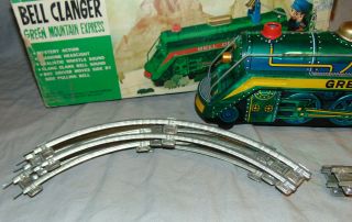 Vintage Masudaya Modern Toys Bell Clanger Green Mountain Express Tin Litho Train 2