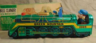 Vintage Masudaya Modern Toys Bell Clanger Green Mountain Express Tin Litho Train 5
