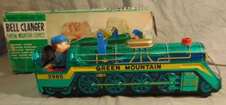 Vintage Masudaya Modern Toys Bell Clanger Green Mountain Express Tin Litho Train 7