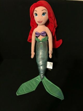 The Disney Store 20 " Little Mermaid Ariel Princess Plush Doll Soft Satin Glitter