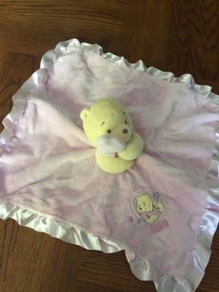 Disney Baby Pink Security Blanket Winnie The Pooh Rattle Lovey Satin Back