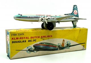 Vintage Usagiya Klm - Royal Dutch Tin Friction Dc - 7c Toy Aircraft W/box