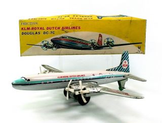 VINTAGE USAGIYA KLM - ROYAL DUTCH TIN FRICTION DC - 7C TOY AIRCRAFT W/BOX 2