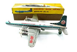 VINTAGE USAGIYA KLM - ROYAL DUTCH TIN FRICTION DC - 7C TOY AIRCRAFT W/BOX 6