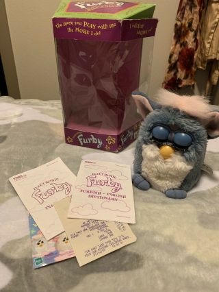 Furby Tiger Electronics 1999 70 - 800 Blue And White With Pink Ears