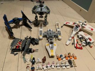 Lego Star Wars At - Ap Podwalker,  Tie Interceptor,  Y - Wing Fighter,  X - Wing Fighter