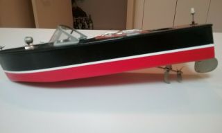 Vintage Wood Toy Speed Boat Battery Operated 13 " Long