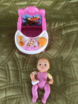 Fisher Price Loving Family Dollhouse Baby Girl In Pink Sleeper Feeding