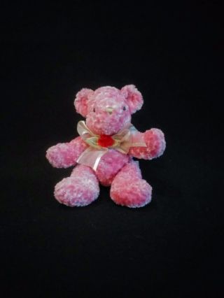 Dan Dee Collectors Choice Pink Teddy Bear Gold Bow & Flower Curled Fur Euc 9 "