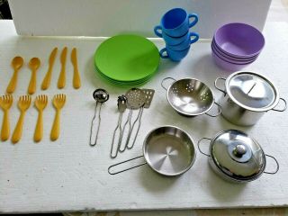 Green Toys Dishes,  Bowls,  Cups,  Flatware,  Stainless Steel Toddler Kitchen Play