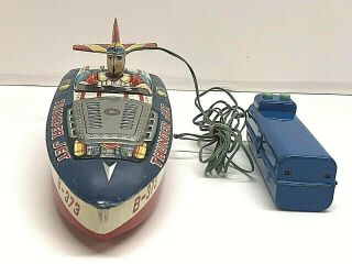 Vintage 1960’s Thunder Jet B - 373 Tin Litho Battery Operated Wired R/c Boat Japan