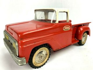 Vintage 1960s Tonka Stepside Pickup Truck Red White Roof.