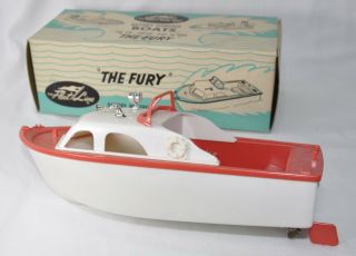 Vintage Japan Fleet Line " The Fury " Inboard Cabin Cruiser Battery Plastic Boat