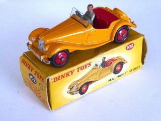 Dinky 102 Mg Midget Tourer In Orange.  Very Good In Fair Box.