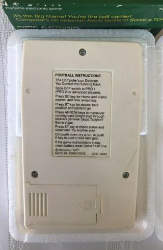 Vintage 1977 Mattel Football Electronic Hand - Held Game Orig Receipt Box EVC 3