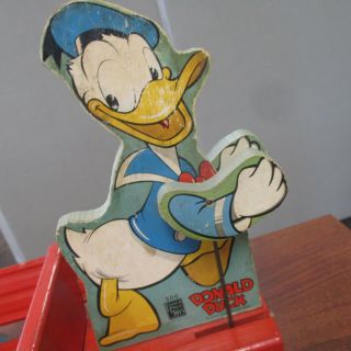 Vintage FISHER PRICE 500 DONALD DUCK CART WALT DISNEY WOOD PULL TOY 2