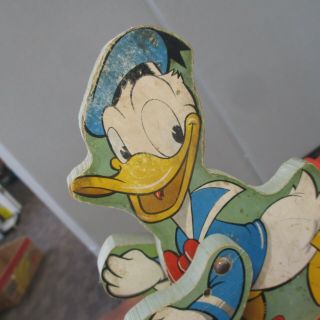 Vintage FISHER PRICE 500 DONALD DUCK CART WALT DISNEY WOOD PULL TOY 5