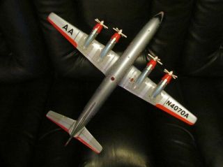 American Airlines Dc - 7c Yonezawa Battery Operated Airplane Tin Toy