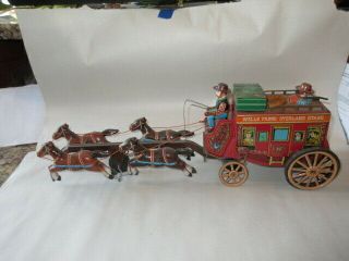 Alps Vintage Wells Fargo Overland Stage Coach Battery Operated Tin Toy