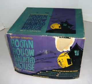 RARE VINTAGE 1960 ' S MARX HOOTIN ' HOLLOW HAUNTED HOUSE BATTERY OP.  TOY W/BOX 10