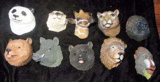 Set Of 10 Wild Animal Finger Puppets; Bears Tiger Lion Giraffe Gorilla Monkey