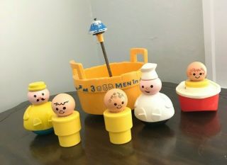Vintage 1970 Fisher Price 3 Men In A Tub Toddler Bath Toy Set With Bonus Boat