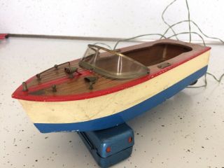 Vintage Wooden K&s Japan Motorized Model Speed Boat - Battery Operated