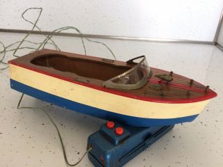 Vintage Wooden K&S Japan Motorized Model Speed Boat - Battery Operated 2