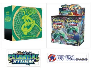 Pokemon Celestial Storm Booster Box,  Elite Trainer Box Bundle Sun & Moon Tcg
